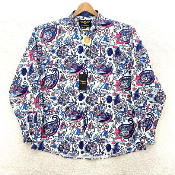 Premiere Multicolor Paisley Shirt Button Up Long Sleeve Polyester Mens 5XL NWT - Picture 3 of 16